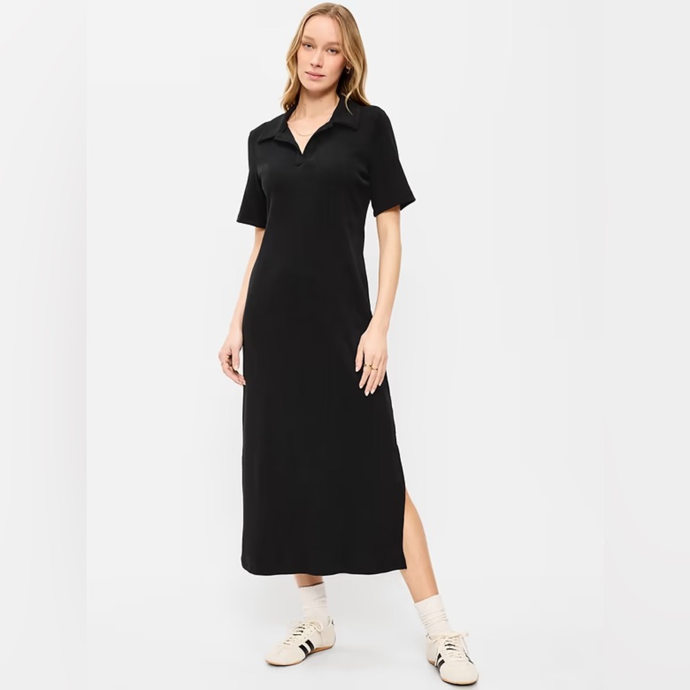 NEW! Old Navy Black Short-Sleeve Polo Midi Dress - Size XS TALL 🪗